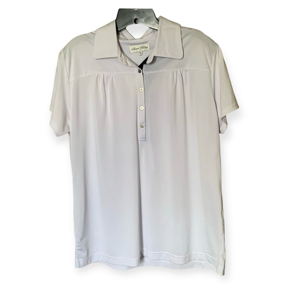 Sport Haley White Short Sleeve Golf Polo Shirt with Gathered Yoke Size XL